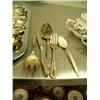 Image 2 : Lot of silverware and silver colored tray: butter knives, spoons, forks, ladle and serving spoons (1