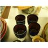 Image 2 : Lot of 9 glazed cups: 4 blue, 4 green and white, 1 black mug (168)