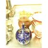 Image 1 : Lot of 3 teapots: blue with gold detail, brownish-red with wood handle, and brownish-yellow with woo