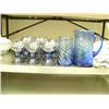 Image 1 : Lot of 16 Blue glass drink wear: 2 pitchers, 6 large glasses, 8 small glasses (168)