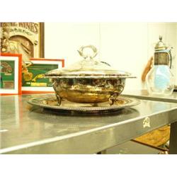 Lot of 2: round silver serving dish, silver serving bowl with top (168)