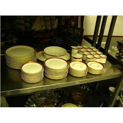Lot of approx. 63 piece china set: white with gold and orange trim (168)