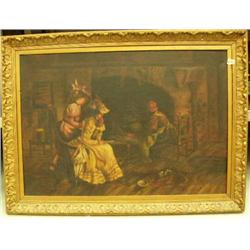 Copy of Original Oil painting by Harry Roseland "Waiting Word" 22"x32" very old, circa 1920's (74)