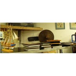 Lot of Nautical Items: Sailing ship, framed: butterflies, shells, daggers, and ships (2)