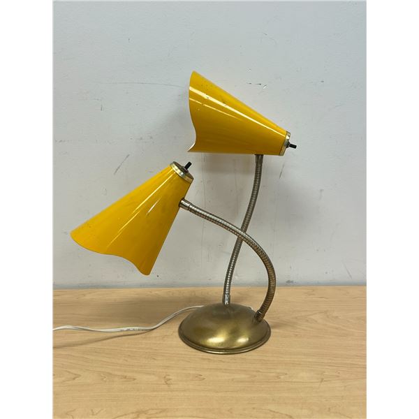 Vintage Metal Dual Cone Shade Gooseneck Table Lamp - Works - see photos