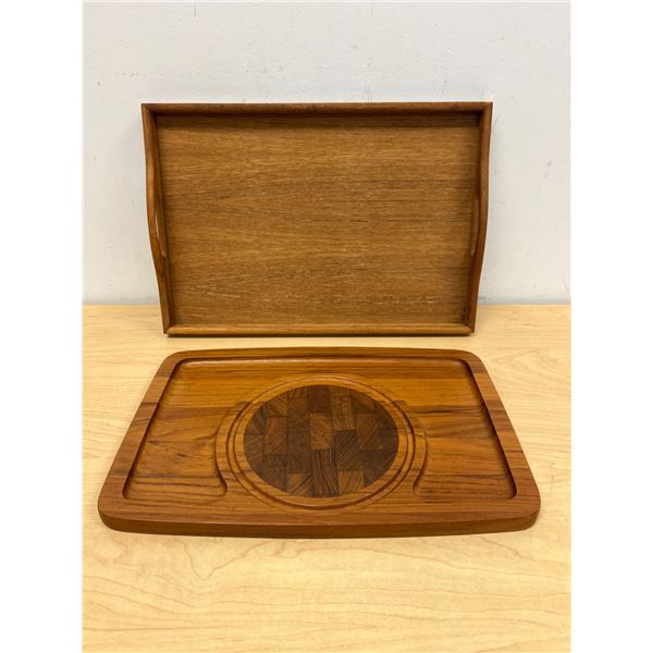 2 Teak Serving Trays as pictured - larger approx: 16x11"