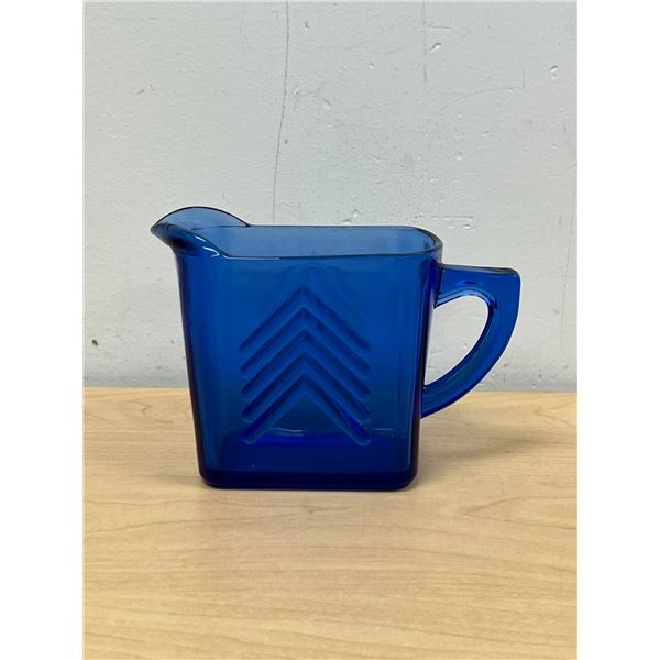 Vintage Hazel Atlas Chevron Cobalt Blue Small Pitcher / Creamer - Approx: 4"T