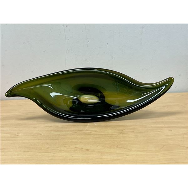 Amazing (Possibly Murano?) Deep Green Art Glass Centerpiece - Approx: 15"W 4"T