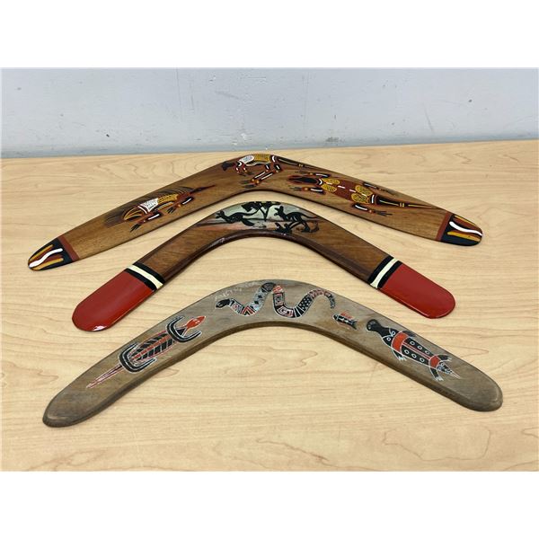3 Australian Wooden Boomerangs - largest about 18"