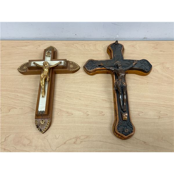 2 Wood & Metal INRI Religious Items - excellent quality - larger approx: 14x9.5"