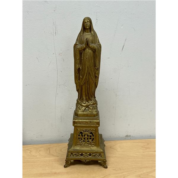 Metal Brass? Religious Statue Figure - Approx: 12" tall and 3.5" wide