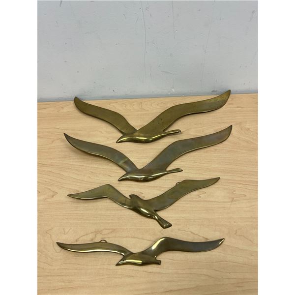 4 Brass Birds in Flight Wall Décor - largest approx: 17"