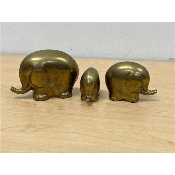 3 Vintage Brass Elephant Sculptures Metal Art - largest approx: 4.5"