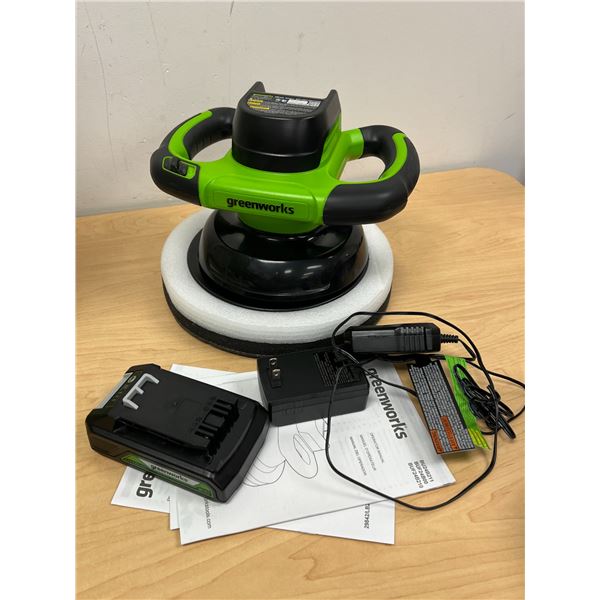 Greenworks 24V Buffer with Battery / Charger - tested quickly, working - see all photos