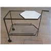 Image 1 : Rolling Metal Serving Table w/ Stone Top & Glass, Glass Undershelf 32" x 18" x 29"H