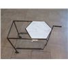 Image 2 : Rolling Metal Serving Table w/ Stone Top & Glass, Glass Undershelf 32" x 18" x 29"H