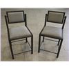 Image 1 : Qty 2 Upholstered Teak Wood Counter Stools w/ Reclining Backrest  18" x 19" x 35"H
