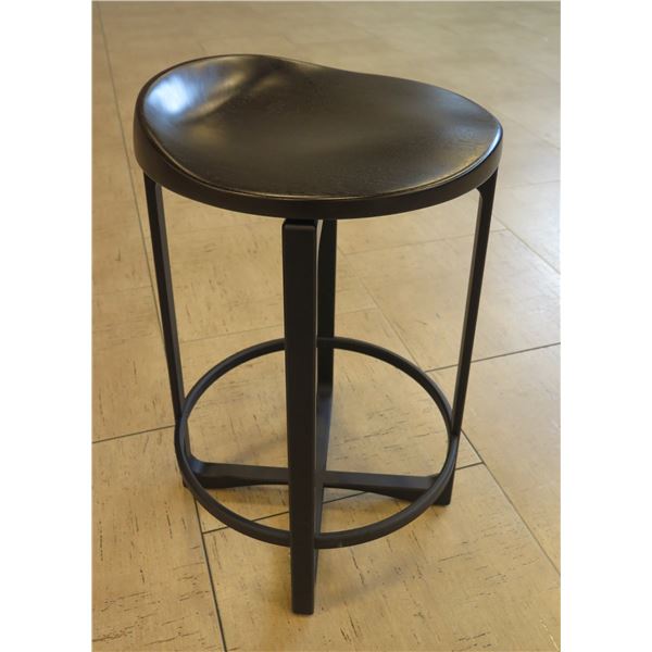 Holly Hunt Round Black Solid Wood Stool Metal Frame, Approx. 25" H
