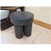 Image 2 : South Sea Round Black Side Table w/ 3 Ribbed Hollow Base, 18" Dia, 19"H (chipped areas)