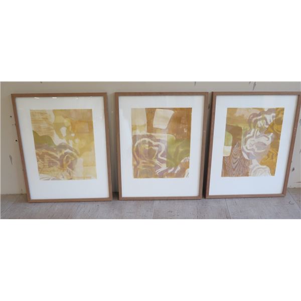 Qty 3 Framed Abstract Artwork Signed by Artist 24" x 30" (each)