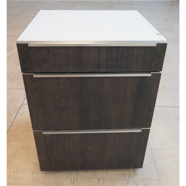 White 3-Drawer Cabinet w/ Front Wood Design 26" x 23" x 30"H