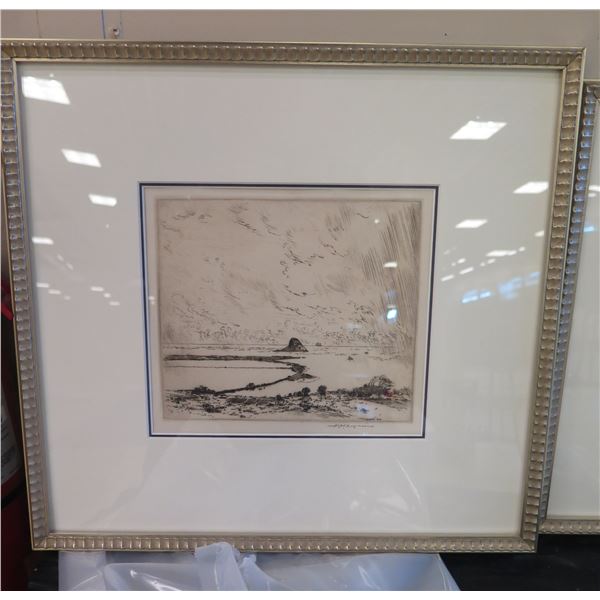 Framed & Matted Chinaman's Hat Ocean Artwork Signed by Artist H.M. Luquiens 15" x 16"