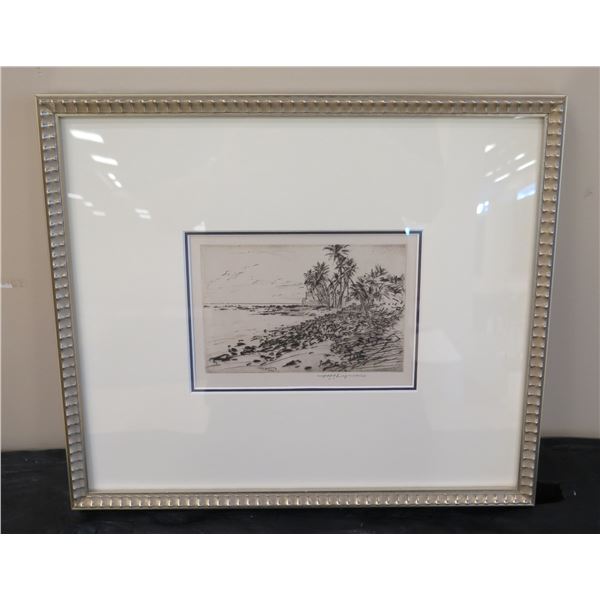 Framed & Matted Shoreline Ocean Artwork Signed by Artist H.M. Luquiens 12" x 14"