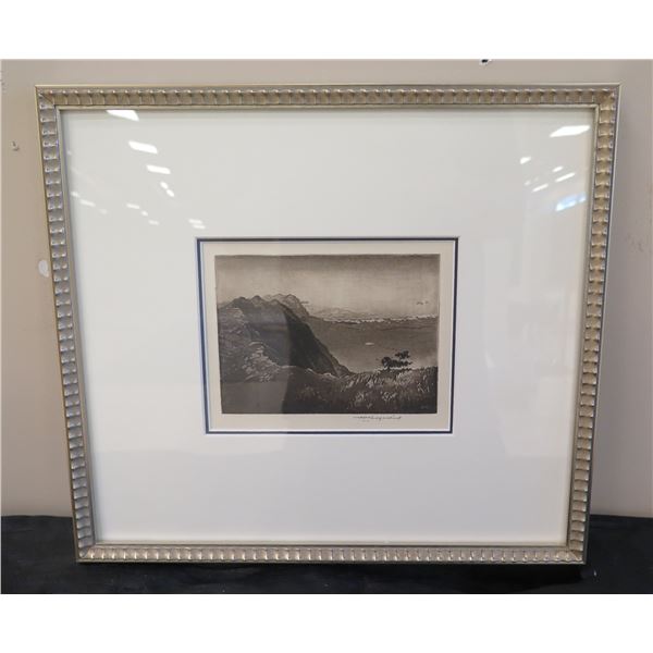 Framed & Matted Landscape Artwork Signed by Artist H.M. Luquiens 13" x 14"