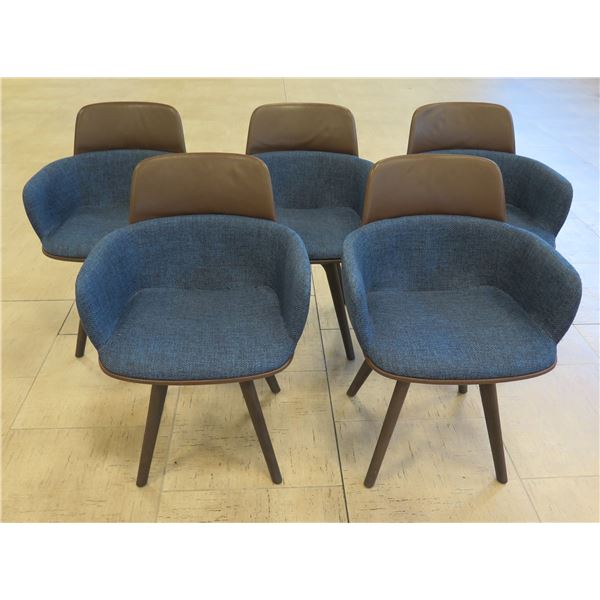 Qty 5 Molteni&C Wood Framed Chairs w/ Upholstered Blue Seat & Sides 22" x 16" x 32"H