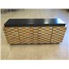 Image 2 : Geometric Entry Console Cabinet w/ Black Top & Mirrored Accents 76" x 22" x 33"H