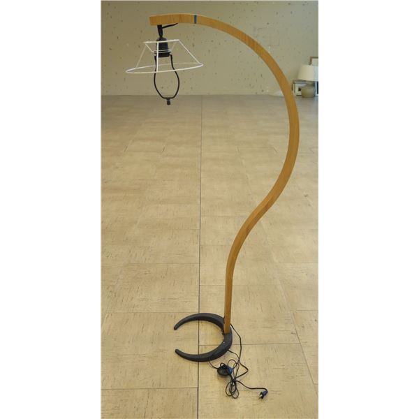 Nicole Hollis Wooden Curved Floor Lamp w/ Pleated Shade 56"H