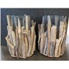 Image 1 : Qty 2 Glass Cylinder Candle Holders w/ Driftwood Exterior Accents 9"H