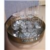 Image 1 : Misc Glassware on 15" dia Round Mirrored Tray: Wine Glasses, Tumblers, etc