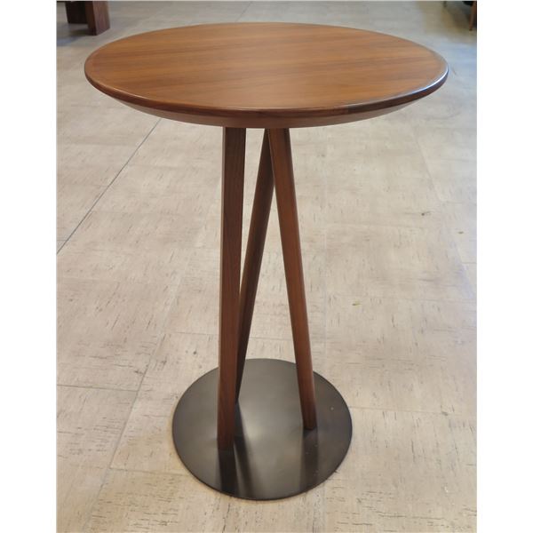 Tall Round Counter-Height Wooden Table w/ Metal Base, 24" Dia, 36" H