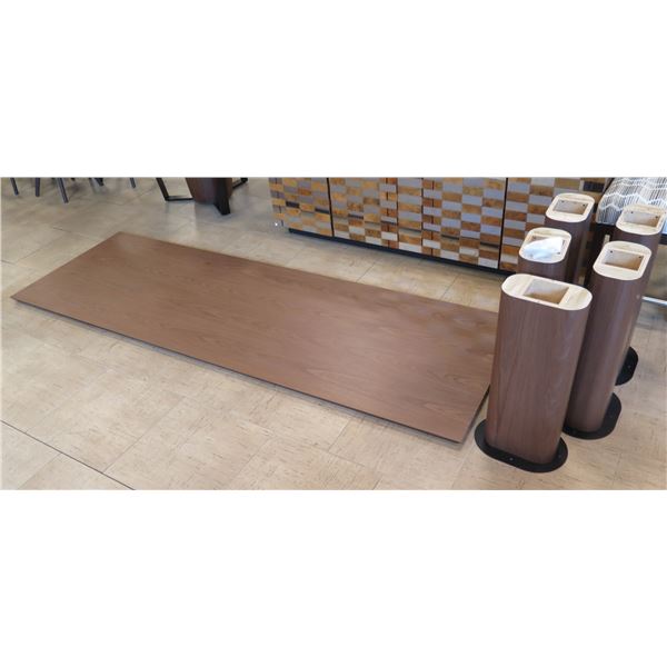 Large Wooden Tabletop w/ 5 Bases, 111  x 36 . Bases are 29 H