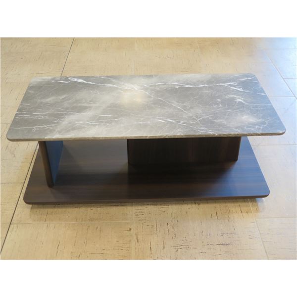 Molteni&C Hugo Low Table w/ Orient Gray Marble Stone Top, Wooden Base 41" x 20" x 15"