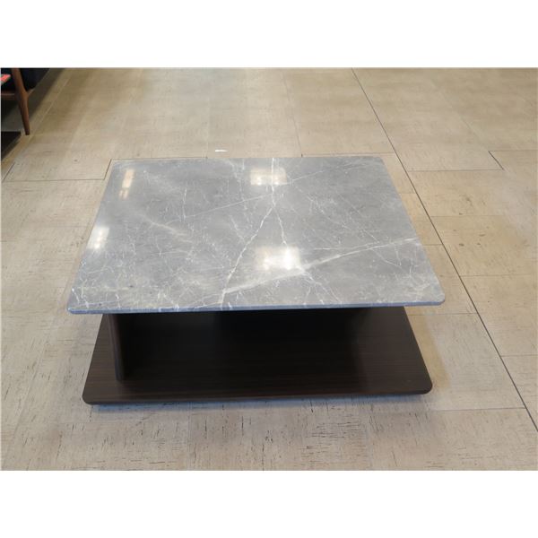 Molteni&C Hugo Low Coffee Table w/ Orient Gray Marble Stone Top, Wood Base 41" x 41" x 15"
