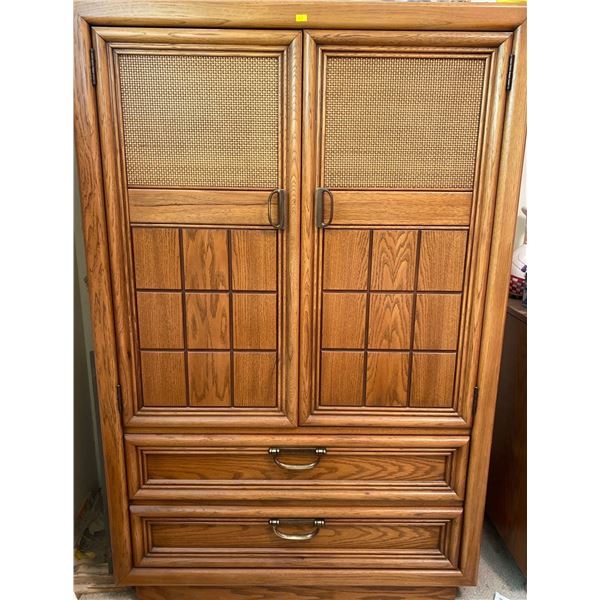 Vintage 38W x Oak & Wicker Wardrobe 38W x19D x58T Contents Not Included