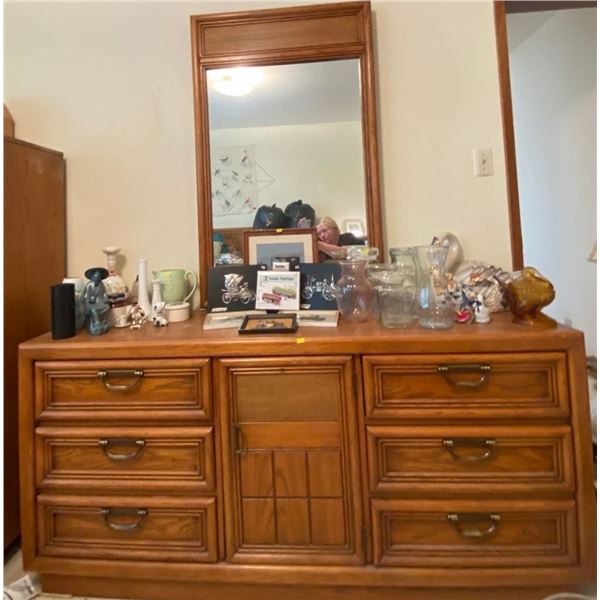 Oak & Wicker Dresser With Mirror 66L x 18D x 78T