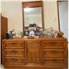 Image 1 : Oak & Wicker Dresser With Mirror 66L x 18D x 78T