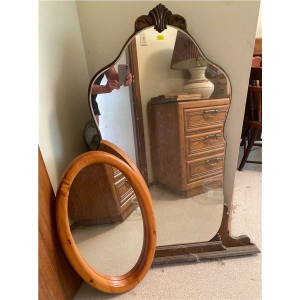 Pair Of Mirrors Oval Oak 26T 44T Large Antique Dresser Mirror
