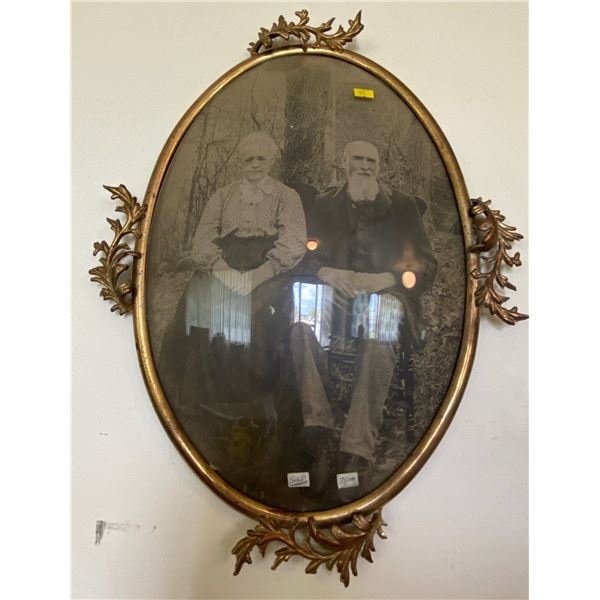 Antique Picture Photograph of Frontier People 24T Rounded Glass Frame