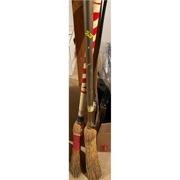 Two Vintage Curling Brooms