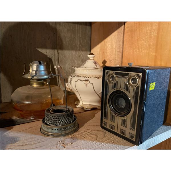Antique Collection  Camera, Oil Lamps, & More