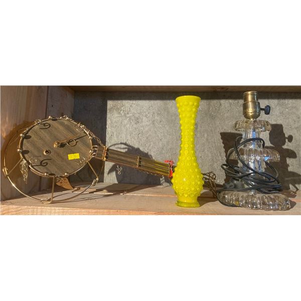 Mid Century Modern Banjo Clock Light & Bud Vase