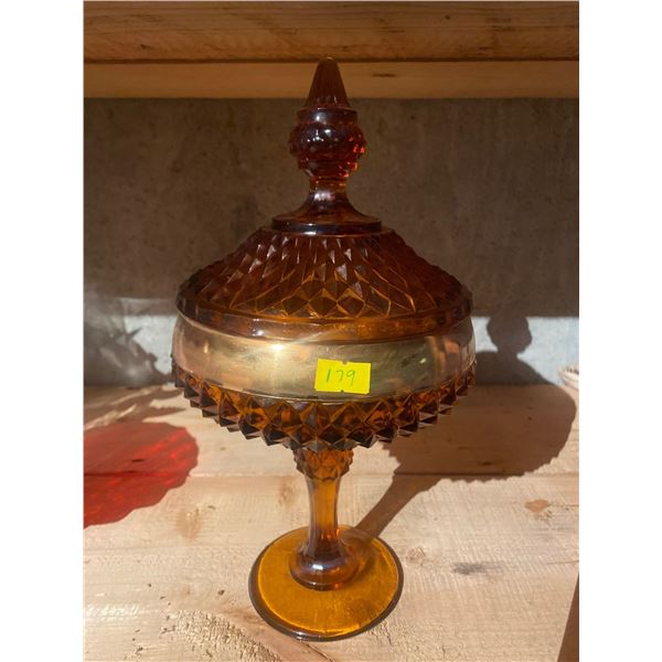 Amber Carnival Glass Tall Candy Dish 12T