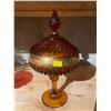 Image 1 : Amber Carnival Glass Tall Candy Dish 12T