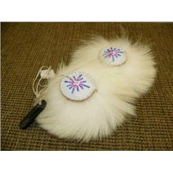 Pair of Eskimo yo-yos with beadwork and polar bear fur (2)