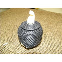 Baleen basket 4"  high with ivory whales tail finial (2)