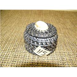 Baleen basket with ivory finial - rather rough carving signed but unreadable 3" diameter 2" high (2)